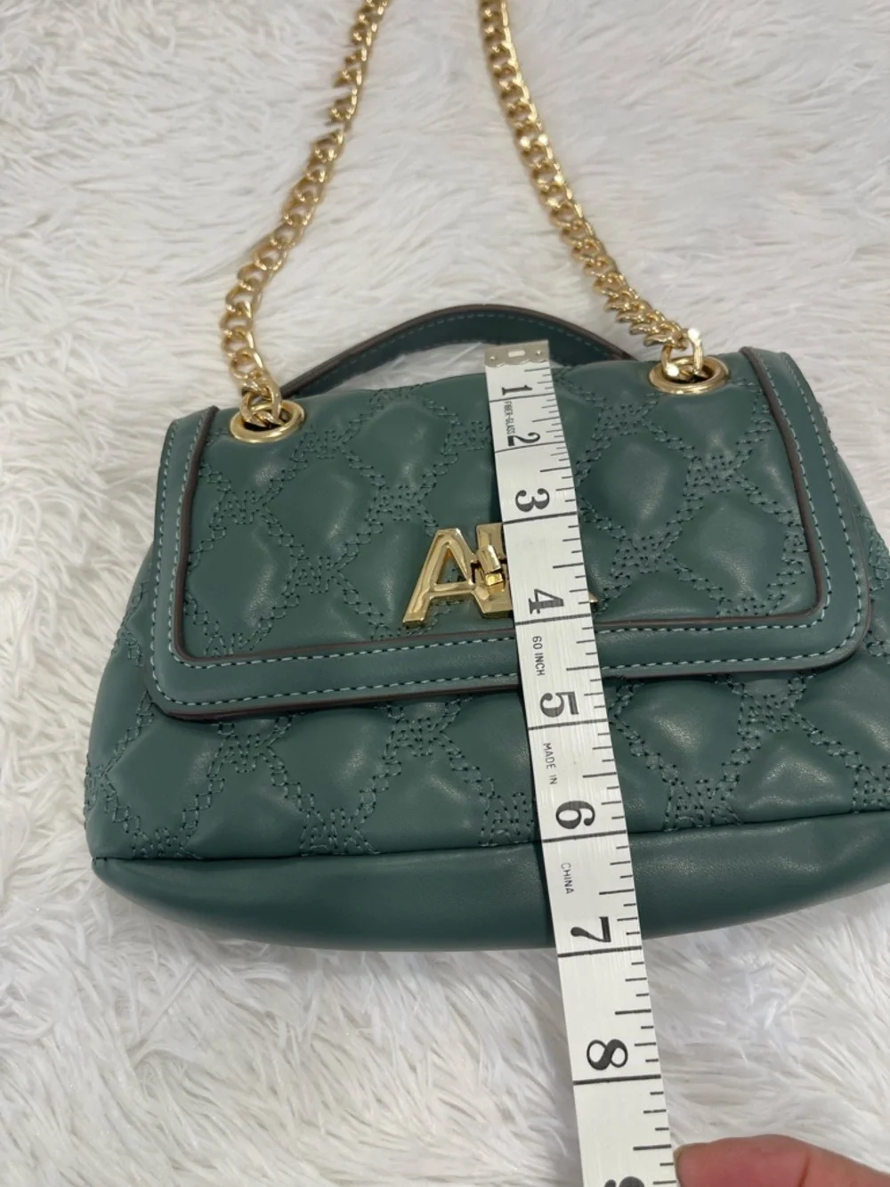 Anne Klein Quilted Dark Green Crossbody with Gold Chain - Picture 8 of 9